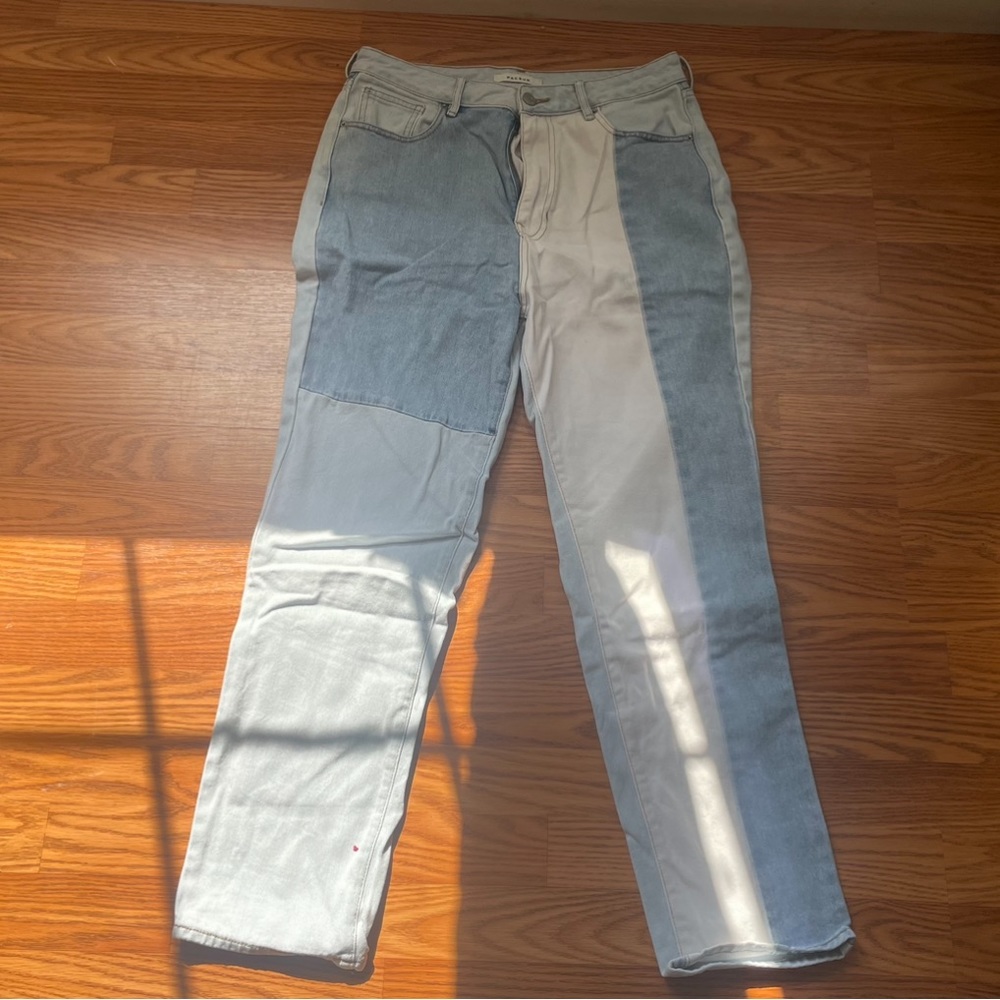 High Waisted Color-block Straight Jean